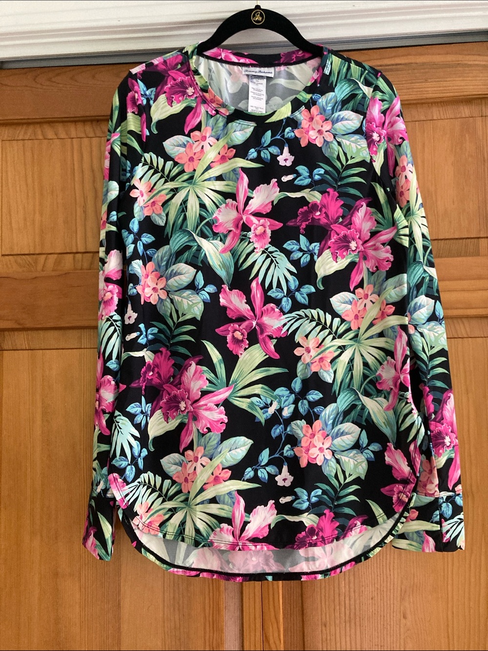 Tommy Bahama Loose Fit Rash Guard Black Tropical Floral